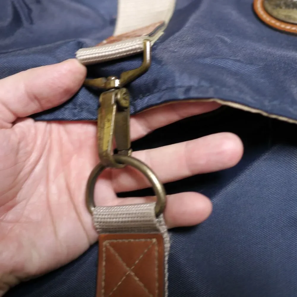 Vtg 90s JORDACHE Blue Nylon Shoulder Brass Hooks Duffle Travel Carry On Bag